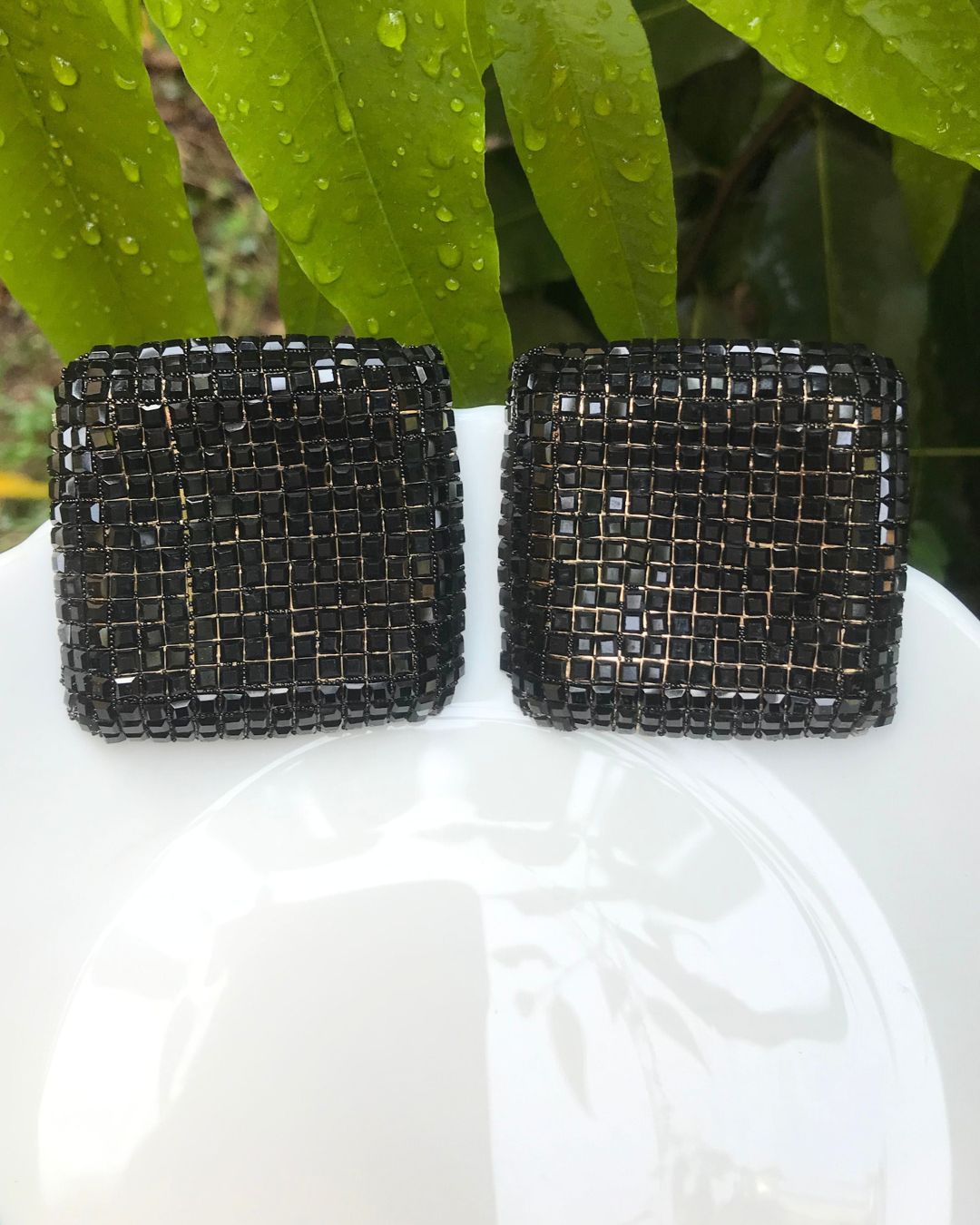 Bling Blogger Black Square Earrings - Big