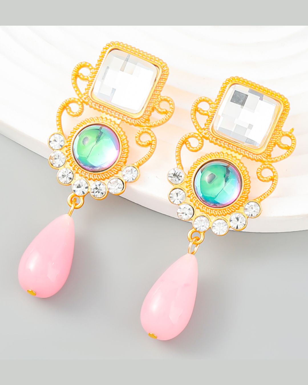 Vintage Long Acrylic Resin Drop Earrings