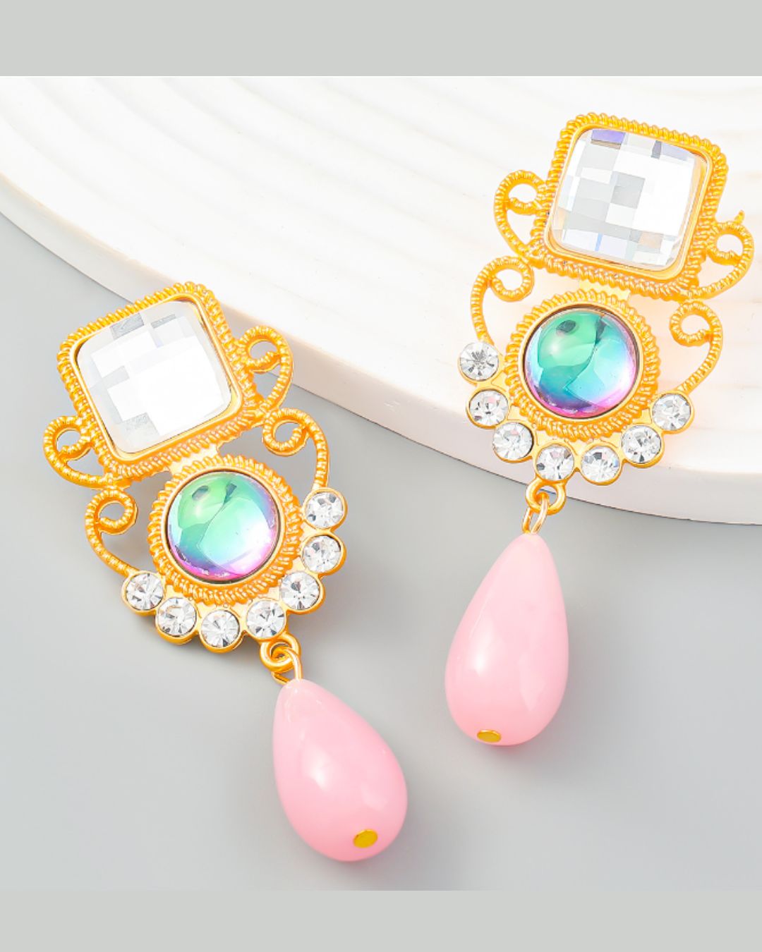 Vintage Long Acrylic Resin Drop Earrings