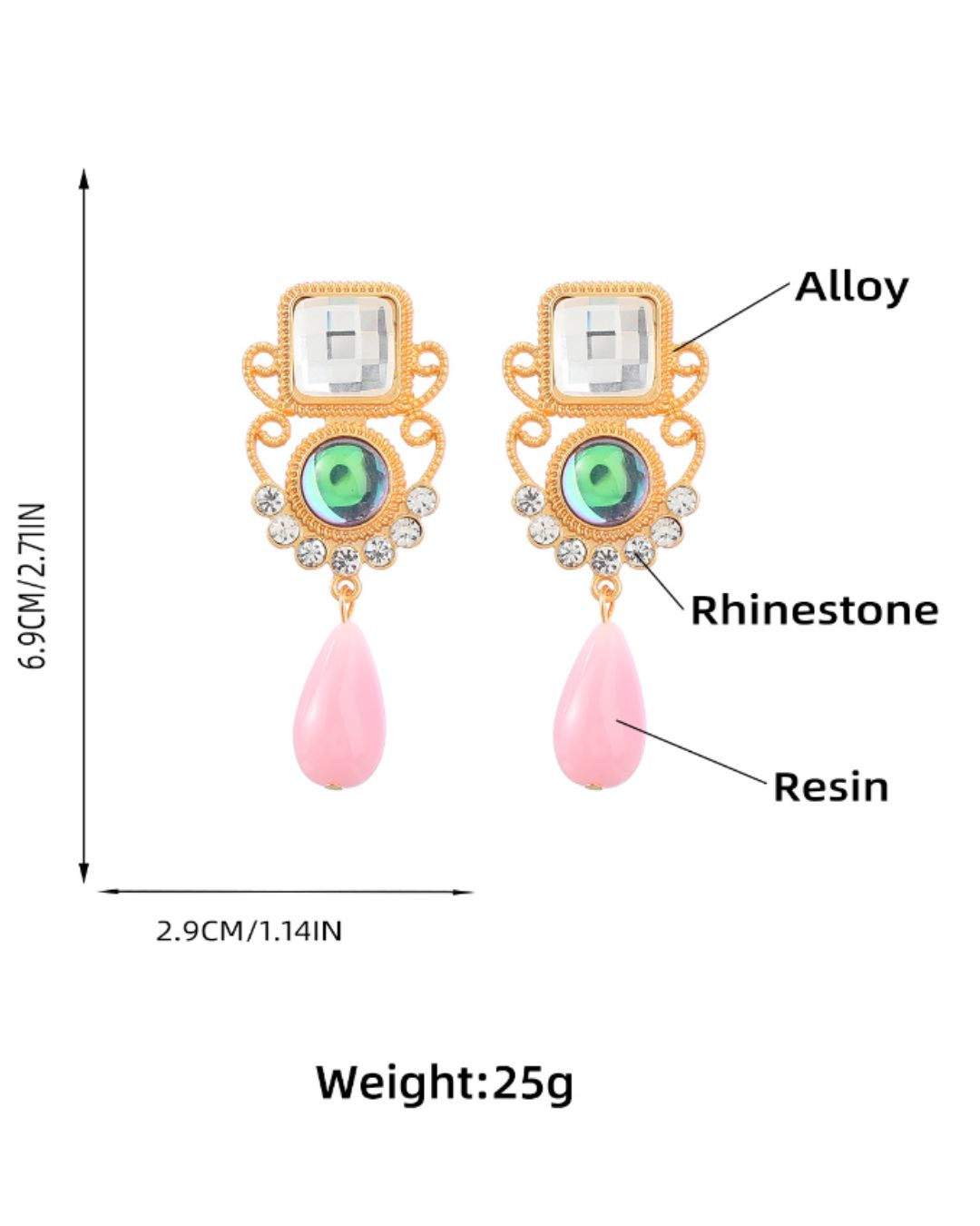 Vintage Long Acrylic Resin Drop Earrings