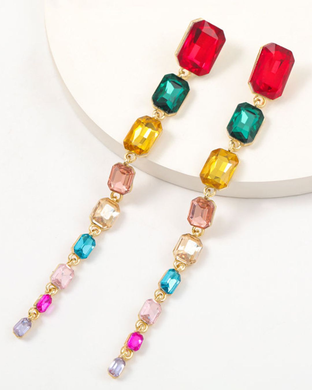 Multi - Rhinestone Drop Earrings