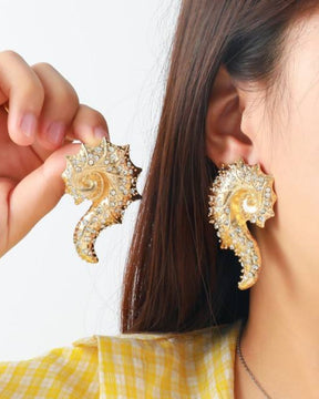 Ocean Beach Metal Crystal Conch Stud Earrings