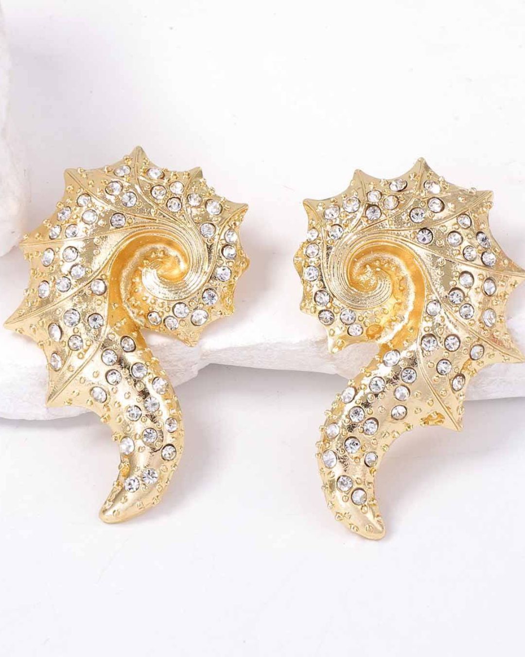 Ocean Beach Metal Crystal Conch Stud Earrings