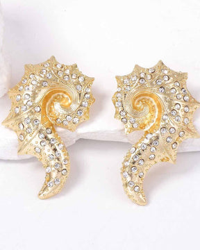 Ocean Beach Metal Crystal Conch Stud Earrings