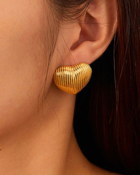 Structured Golden Heart Stud Earrings