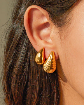 Structured Golden Tear Drop Stud Earrings