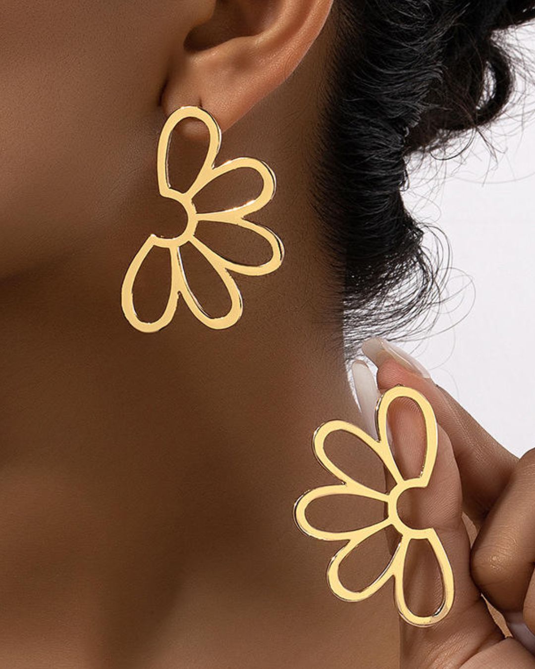Half Floral Golden Stud Earrings