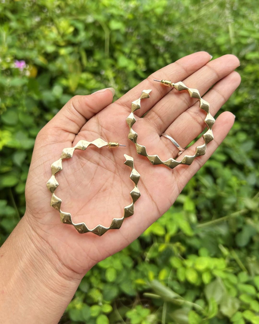 Golden Zig Zag Hoop Earrings