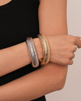 Golden Shiny Textured Narrow Handcuff / Kada