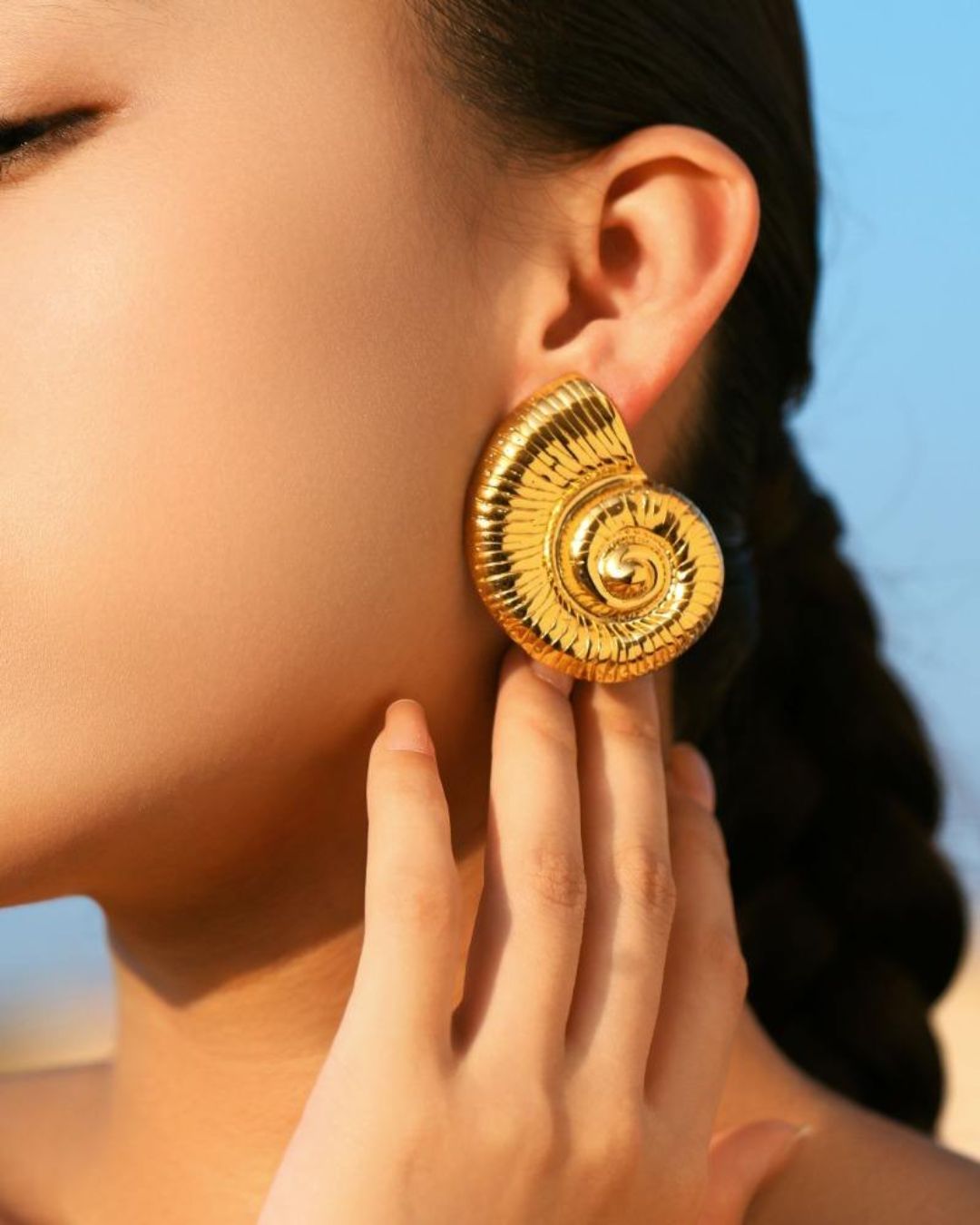 Conch Shell Golden Stud Earrings