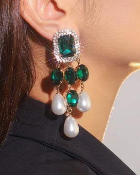 Chandelier Green Pearl AD Earrings