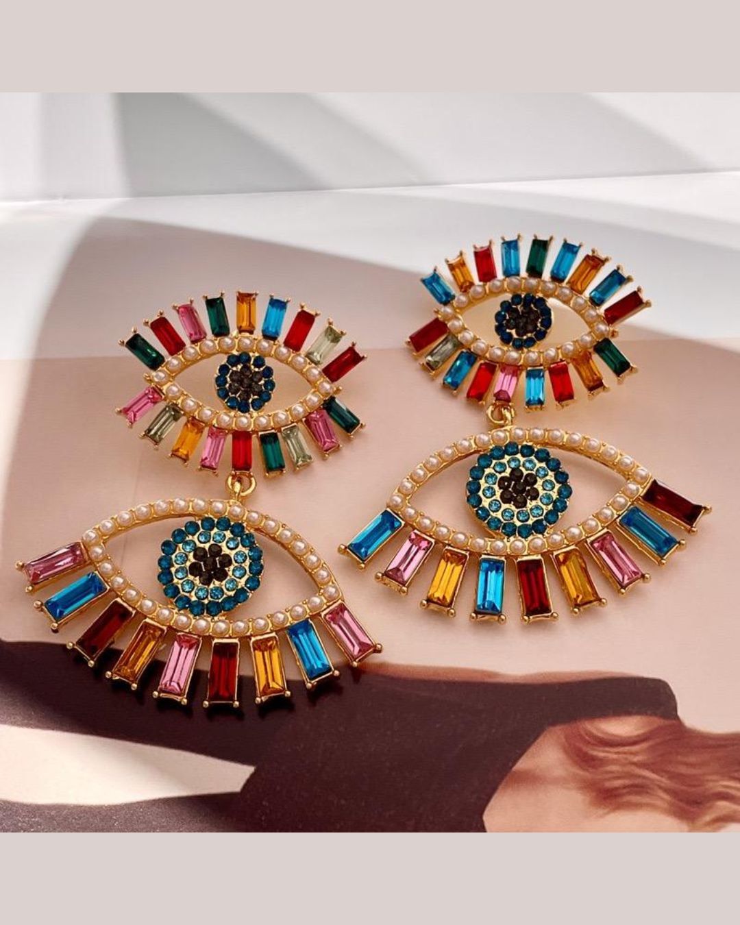 Multicolor Evil Eye Drop Earrings