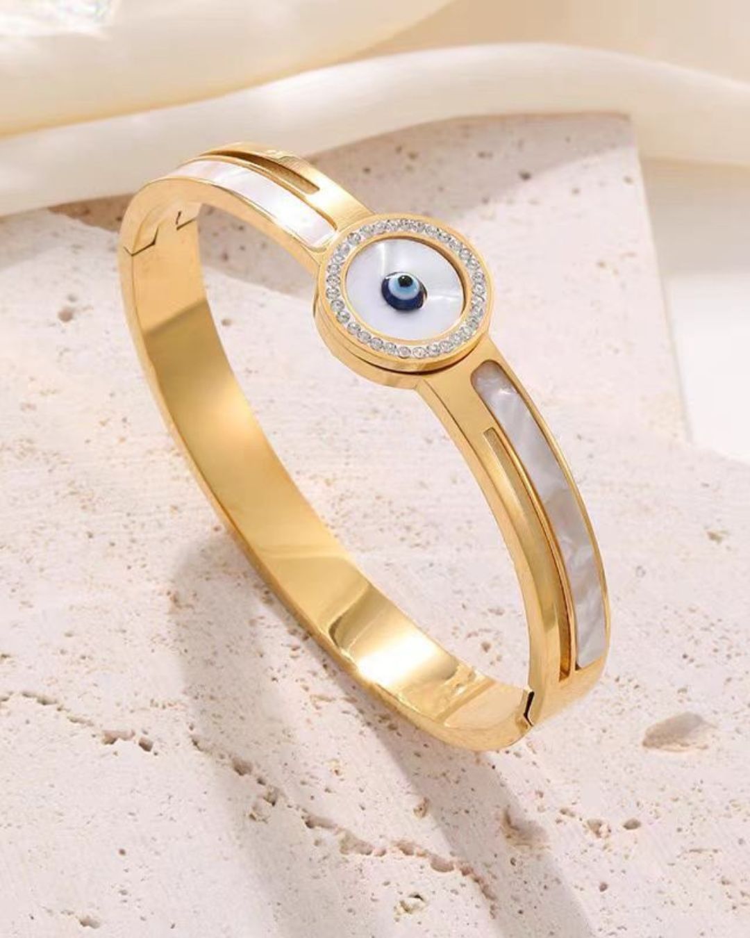Evil Eye White Enamel- Bangle Bracelet