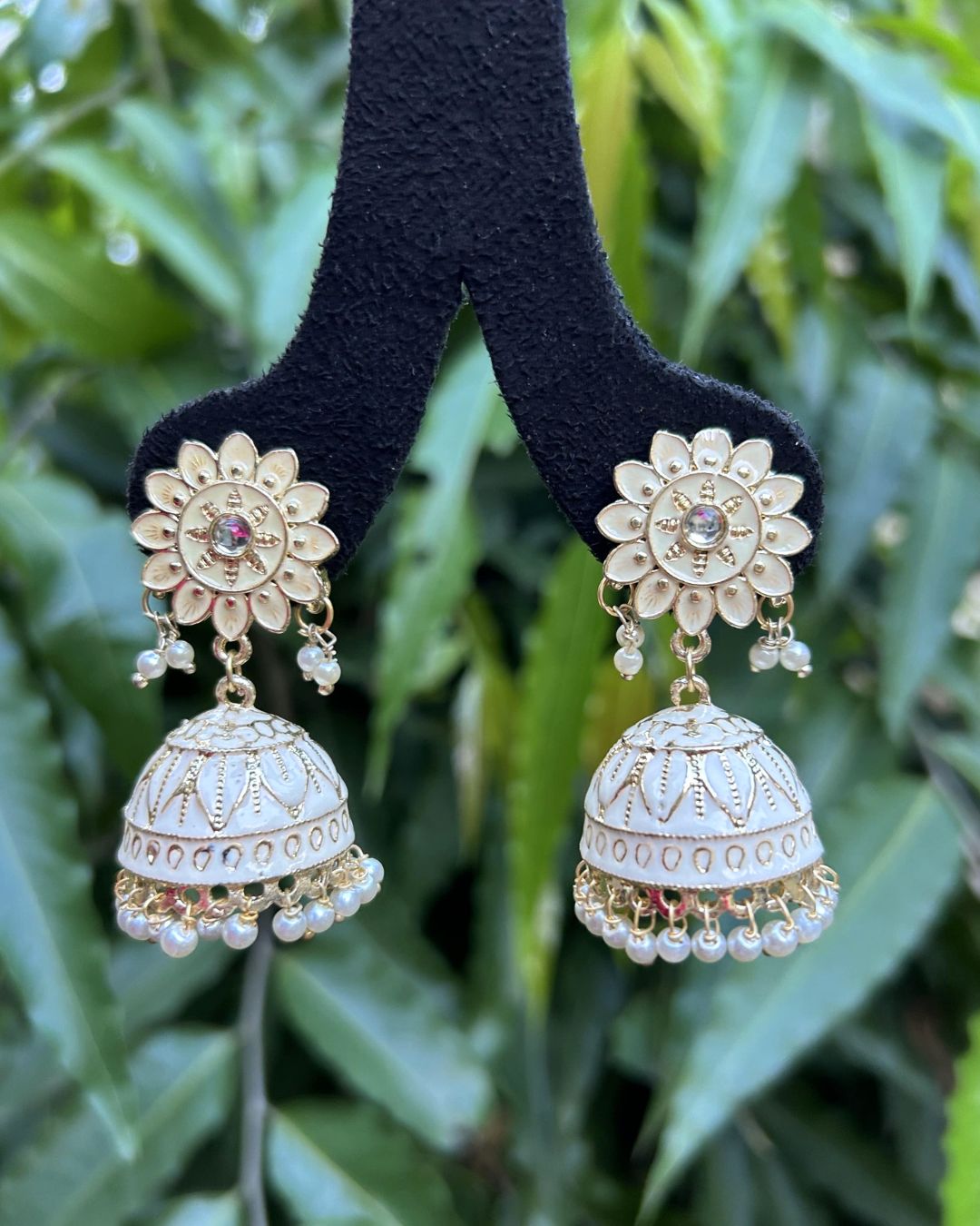 Set Of 2 Yellow & White Gold-Plated Handcrafted Embellished Enamel Earrings