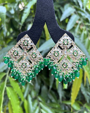 Green & Gold-Toned Geometric Drop Earrings