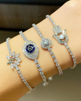 Silver American Diamond Evil Eye - Adjustable Bracelet