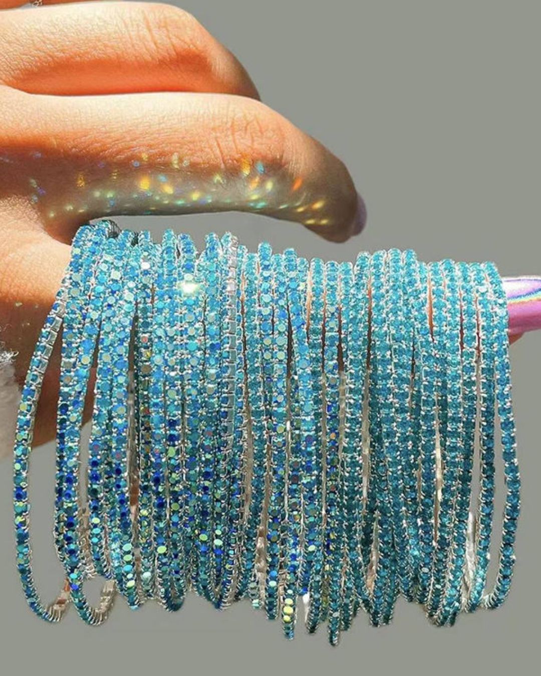 Stretchable Turquoise Silver -  Plated Bracelet - Pack of 12