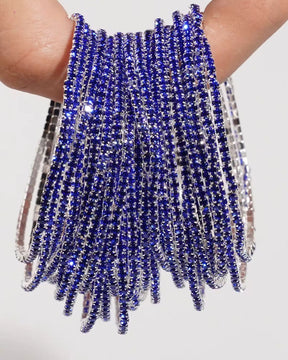 Stretchable Royal Blue Silver Plated Bracelet - Pack of 12