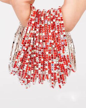 Stretchable Red Multi Silver Plated Bracelet- Pack Of 12