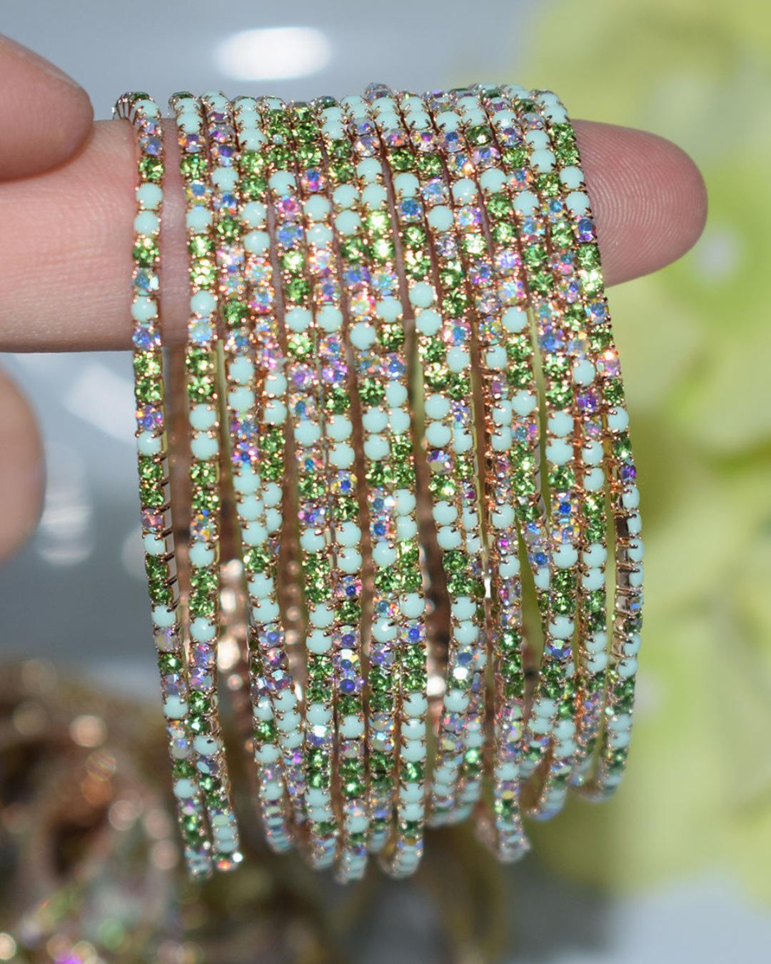 Stretchable Lime Green Bracelet Silver Plated - Pack of 12