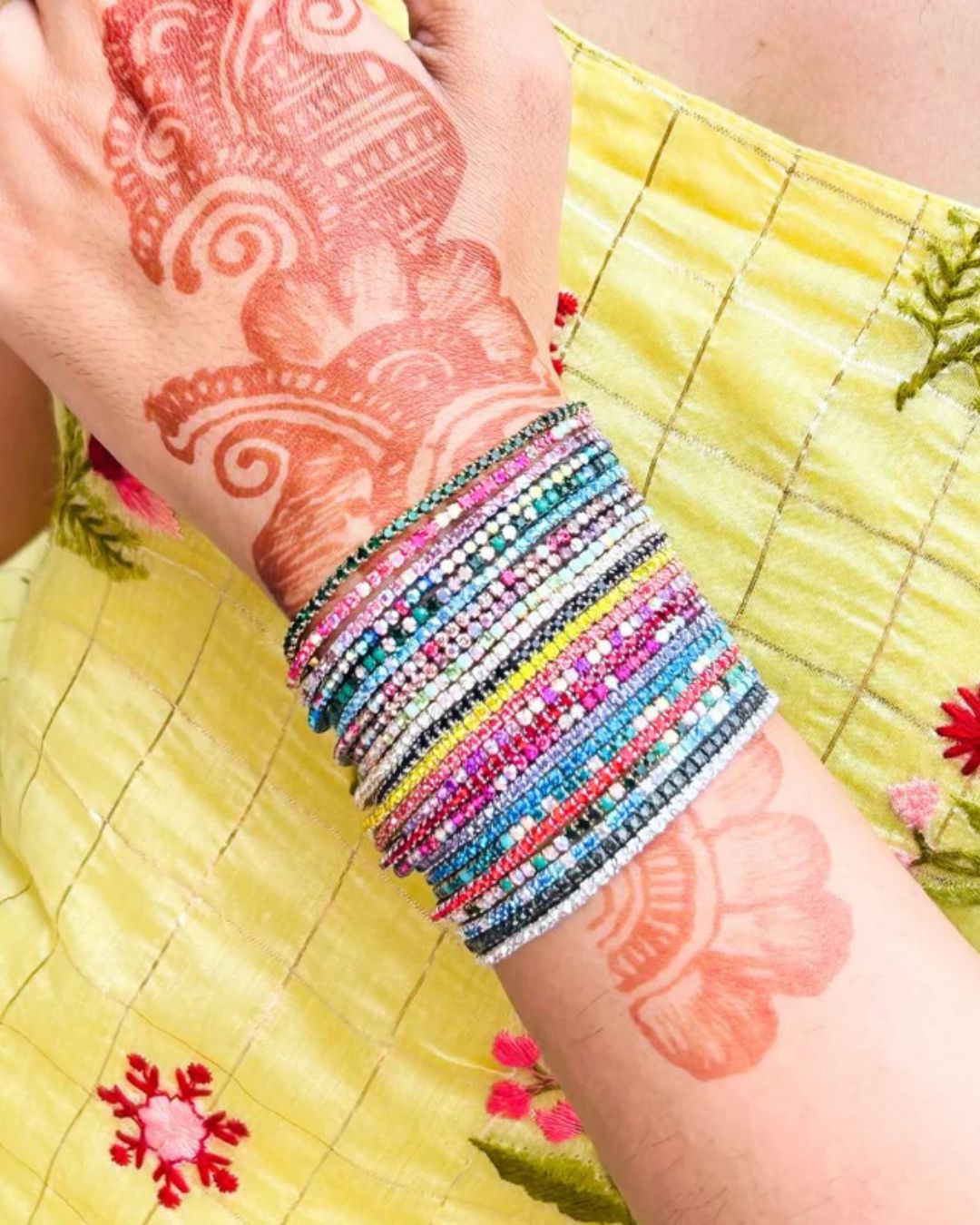 Haldi Special Multicolour Stretchable Bracelet - Pack of 24