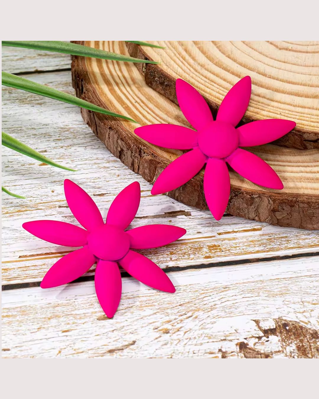 Floral Fuschia Pink Sunflower Earrings