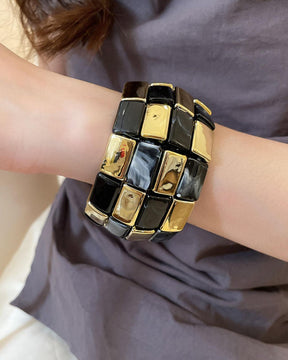 Black Retro Acrylic square Patchwork Bracelet