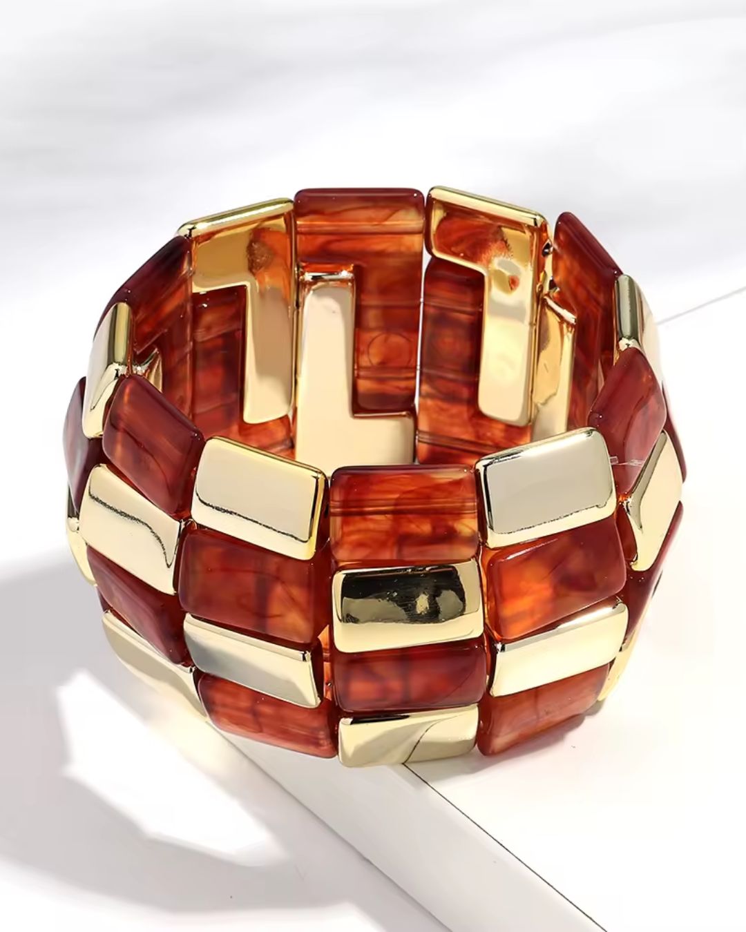 Brown Retro Acrylic square Patchwork Bracelet