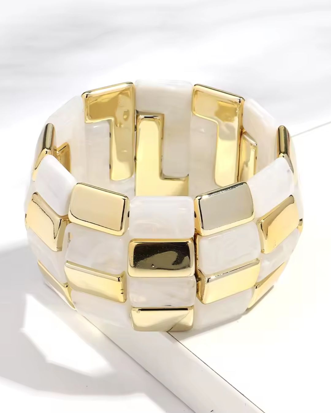White Retro Acrylic square Patchwork Bracelet