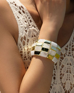 White Retro Acrylic square Patchwork Bracelet