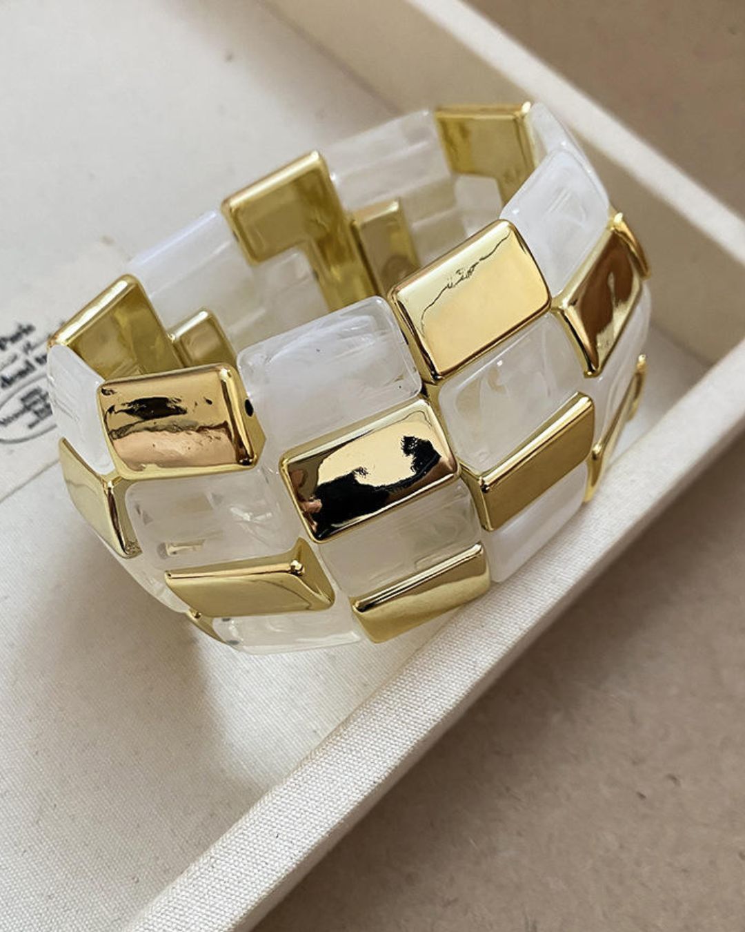 White Retro Acrylic square Patchwork Bracelet