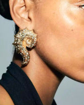 Ocean Beach Metal Crystal Conch Stud Earrings