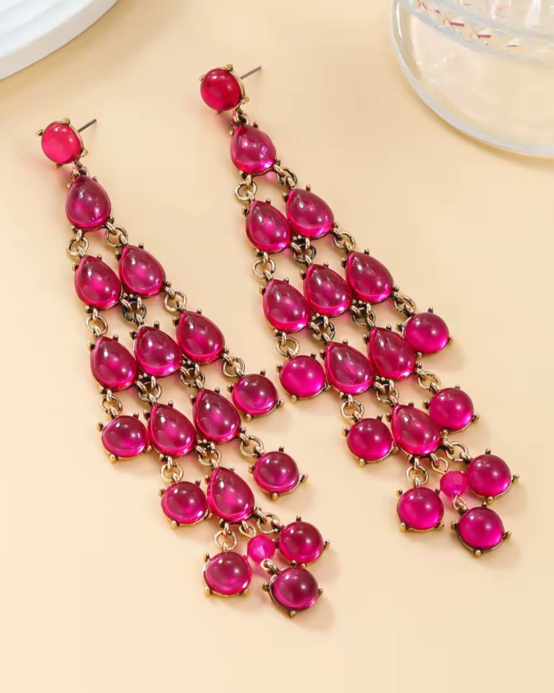 Pink Transparent Resin Tear Drop Earrings