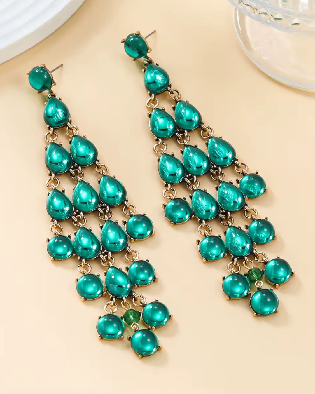 Green Transparent Resin Tear Drop Earrings