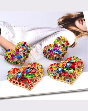Multicolor AD Heart Drop Earrings