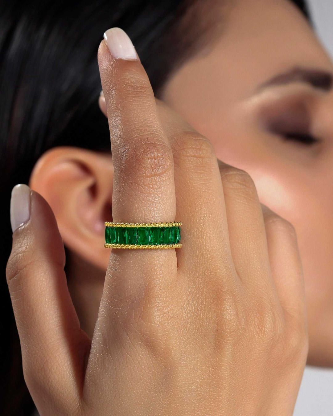 American Diamond Green Adjustable Finger Ring