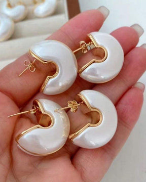 White Moon Hoop Earrings