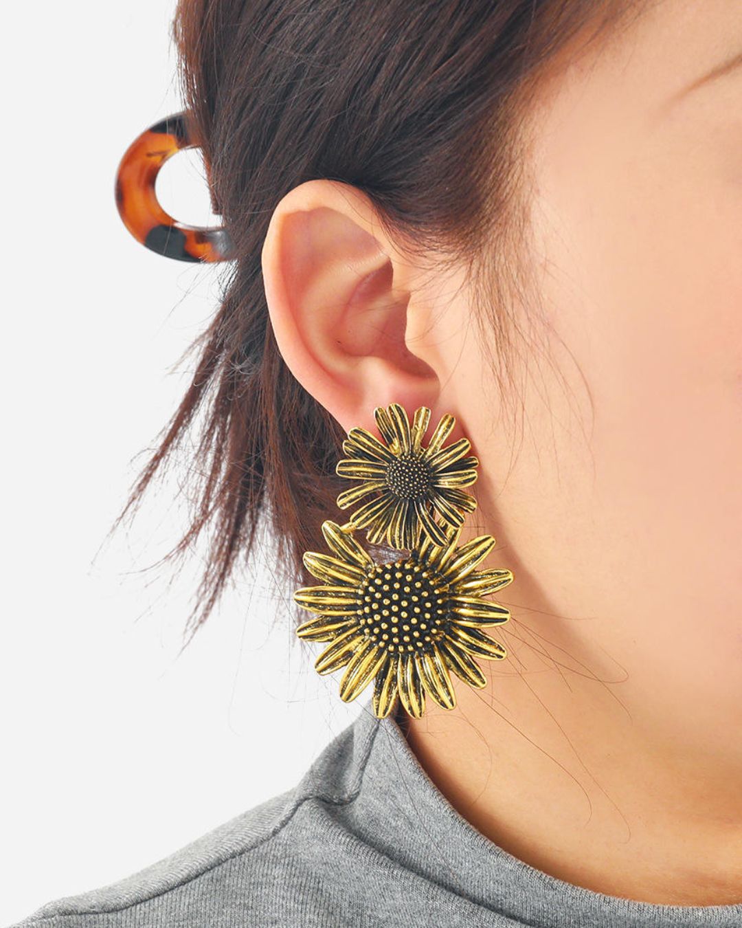 Golden Sunflower Drop Earrings