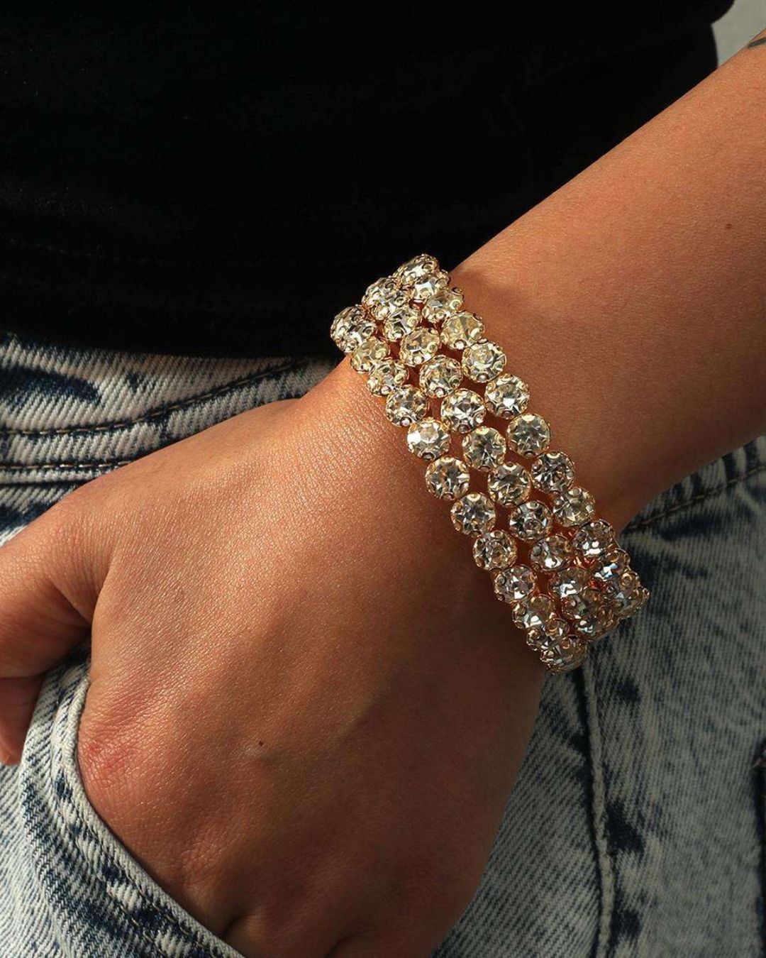 Rhinestone Gold- Plated Spiral Bracelet