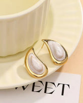 White Golden Tear Drop Earrings