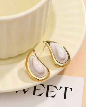White Golden Tear Drop Earrings