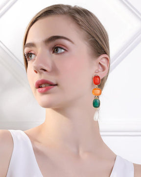 Square Multicolor Three Layered Earrings