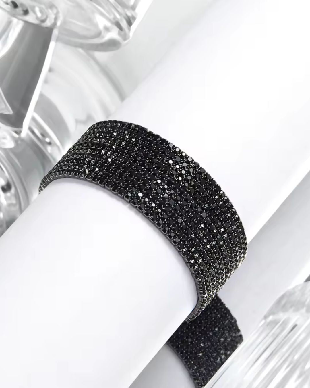 Stretchable Black Rainbow Rhodium-Plated  Bracelet - Pack of 12