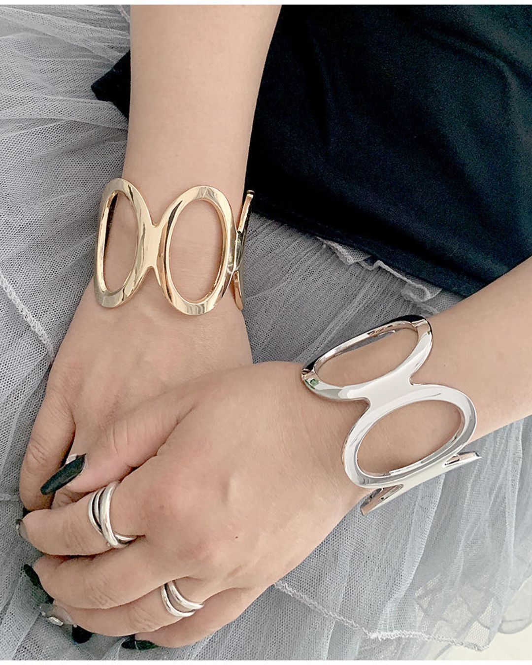 Silver Matte Abstract Cutout Handcuff/Kada