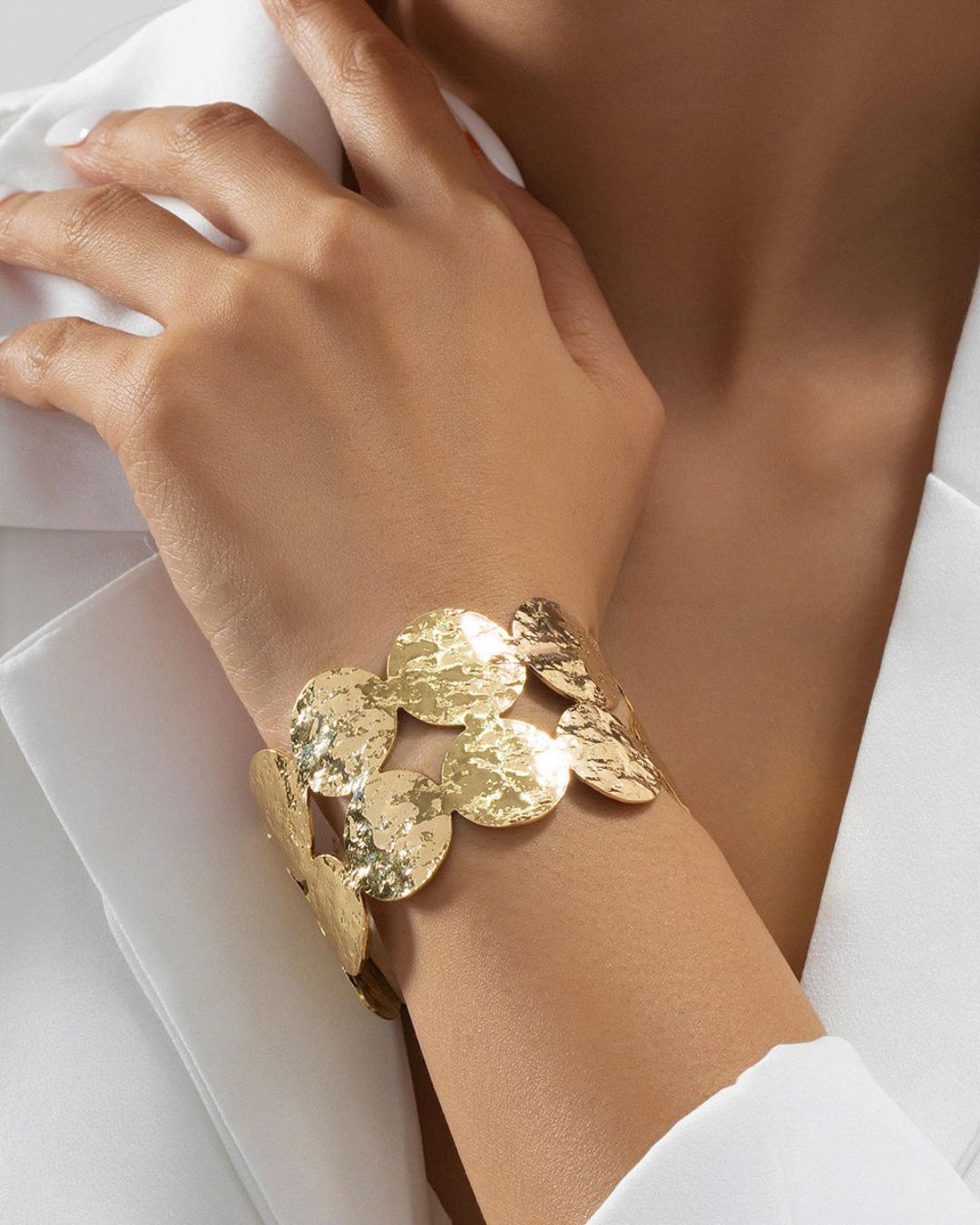 Golden Textured Disc Arm-cuff
