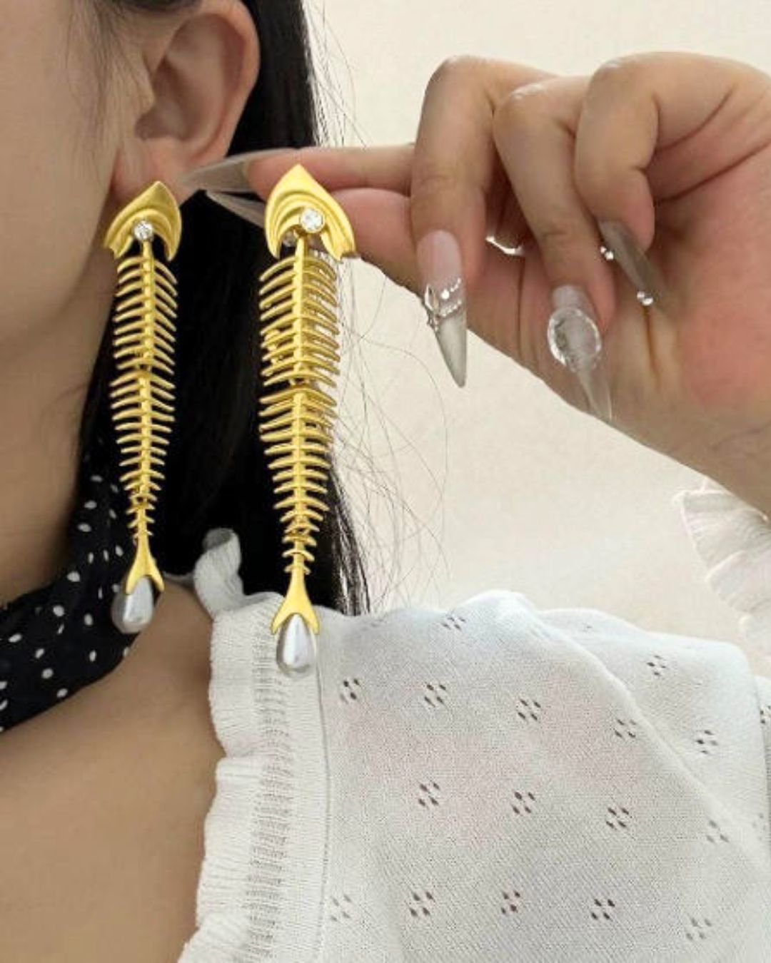 Golden Fish Pearl Drop Earrings