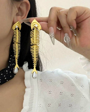 Golden Fish Pearl Drop Earrings