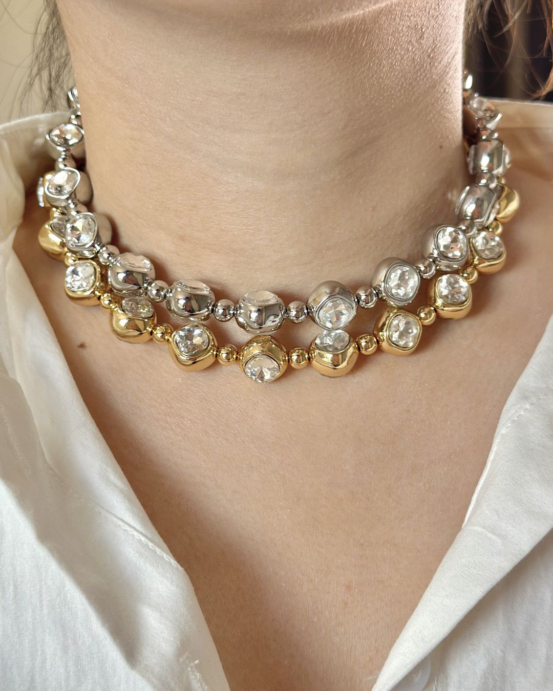 Golden Rhinestone Ball Statement Necklace Choker