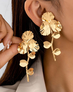 Flower Golden Metallic Earrings