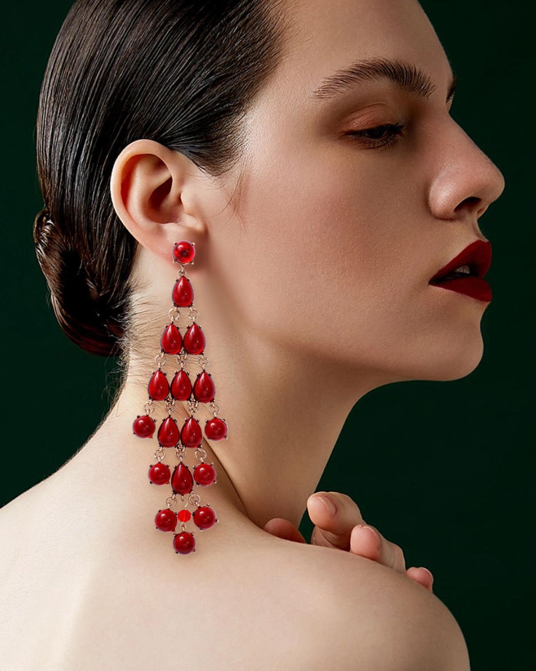 Red Transparent Resin Tear Drop Earrings